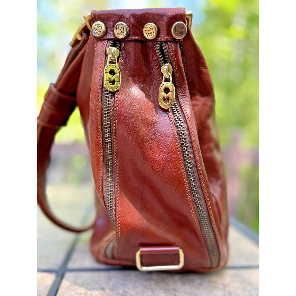 Marino Orlandi Italian Leather Shoulder Bag Brown Handcrafted Purse Large Zipper - Picture 3 of 16
